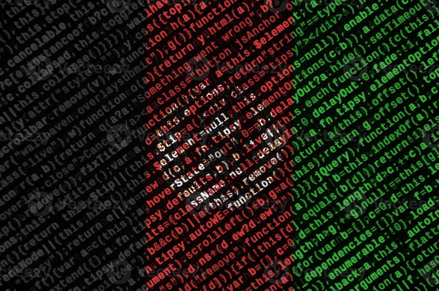 la bandera de afganistán se representa en la pantalla con el código del programa. el concepto de tecnología moderna y desarrollo de sitios foto