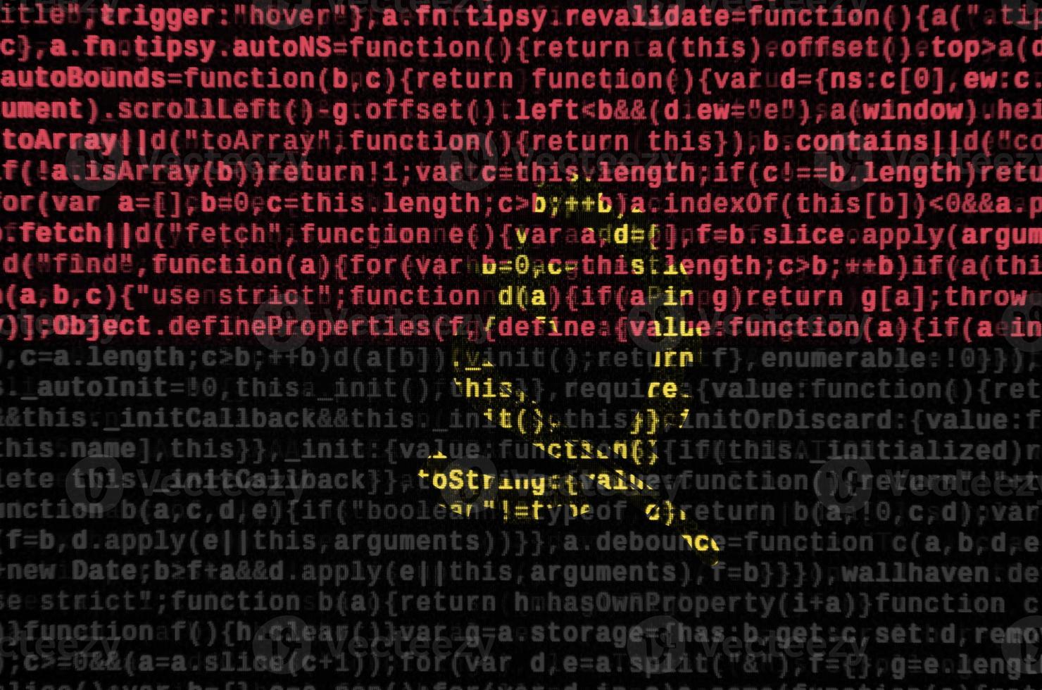 Angola flag  is depicted on the screen with the program code. The concept of modern technology and site development photo