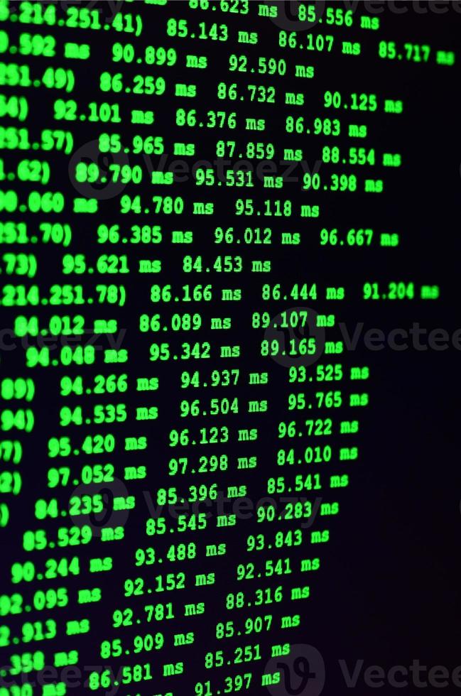 Macro shot of the command line on the monitor of the office computer. The concept of the programmer's work. Information line flow photo