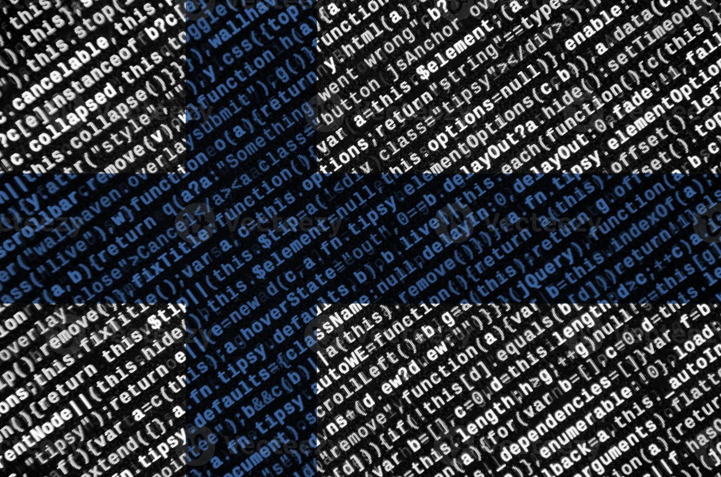 Finland flag  is depicted on the screen with the program code. The concept of modern technology and site development photo