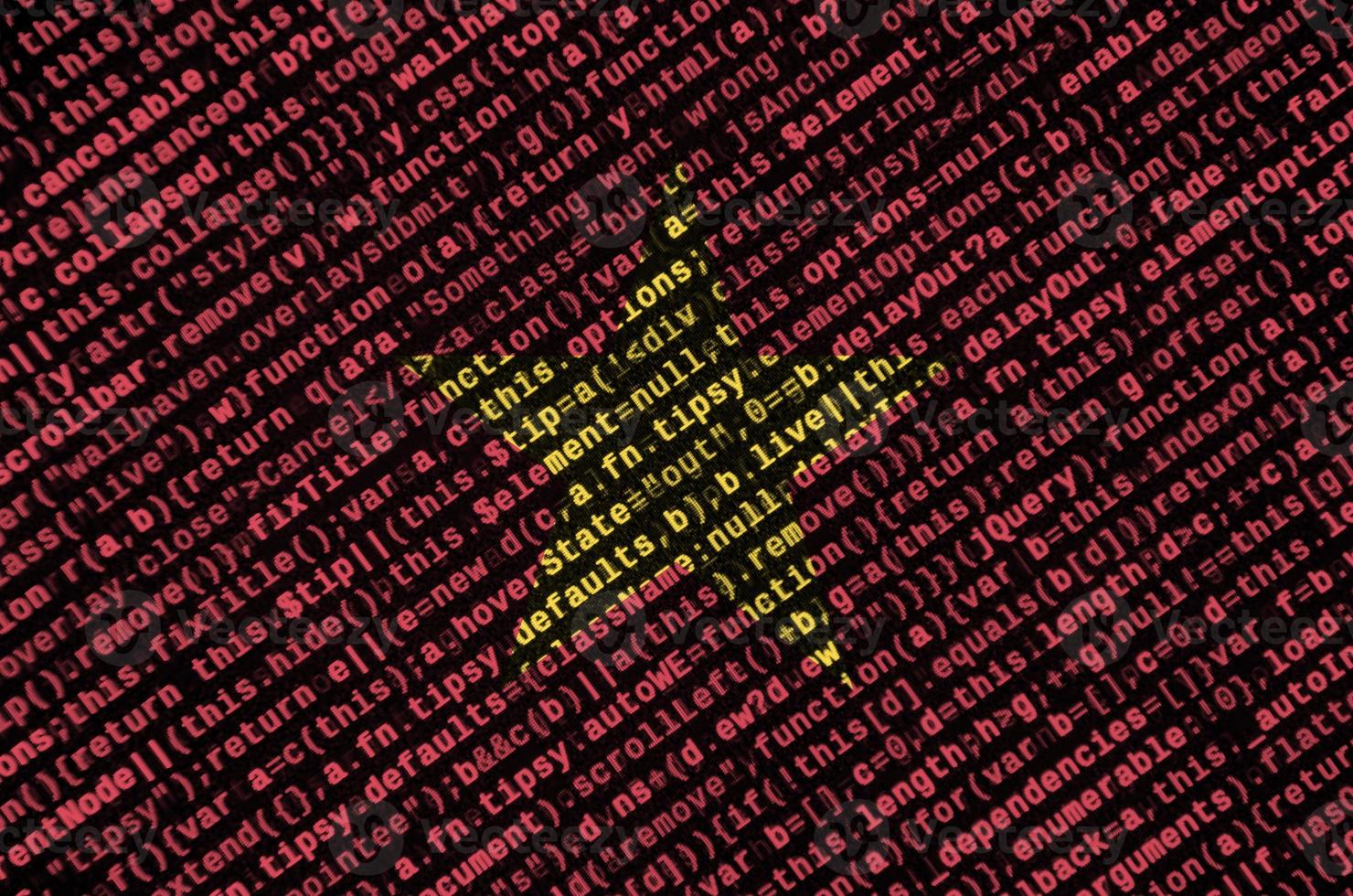 Vietnam flag  is depicted on the screen with the program code. The concept of modern technology and site development photo