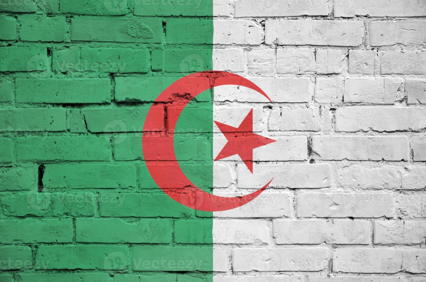 Algeria flag is painted onto an old brick wall photo