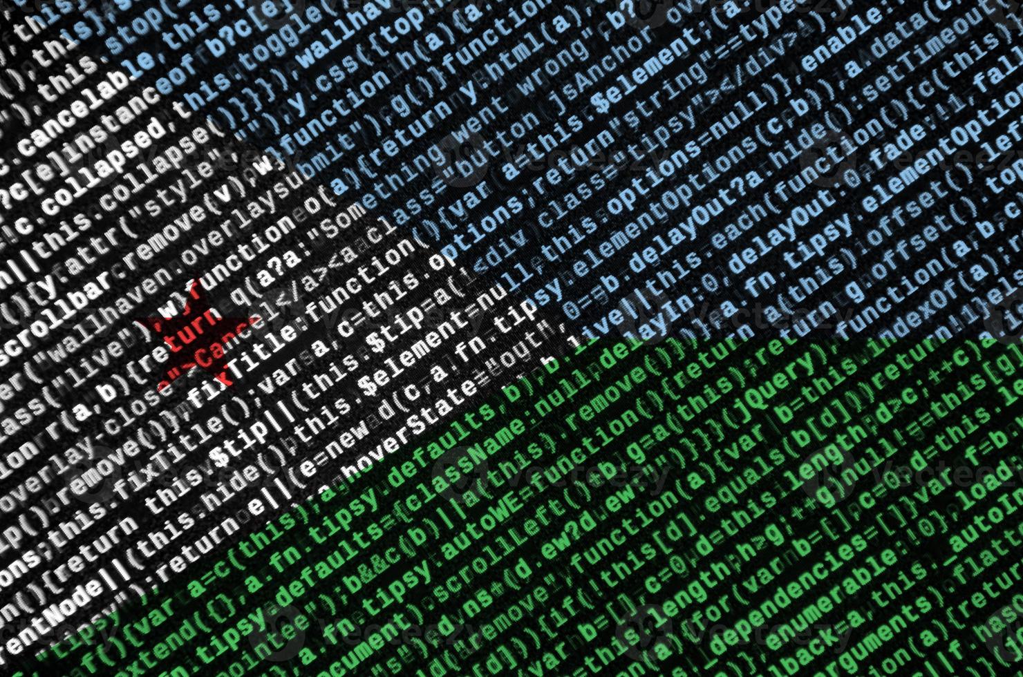 Djibouti flag  is depicted on the screen with the program code. The concept of modern technology and site development photo