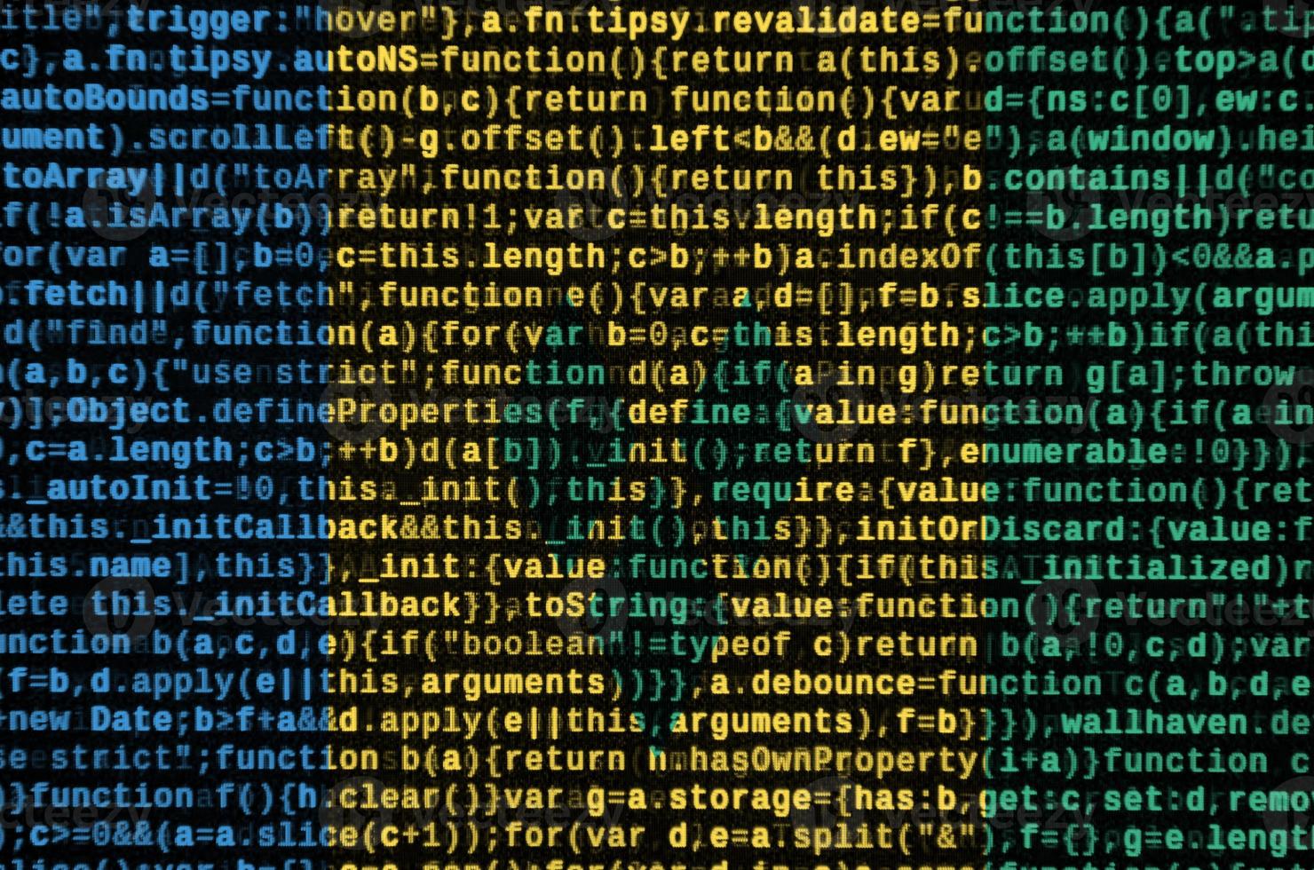 Saint Vincent and the Grenadines flag  is depicted on the screen with the program code. The concept of modern technology and site development photo