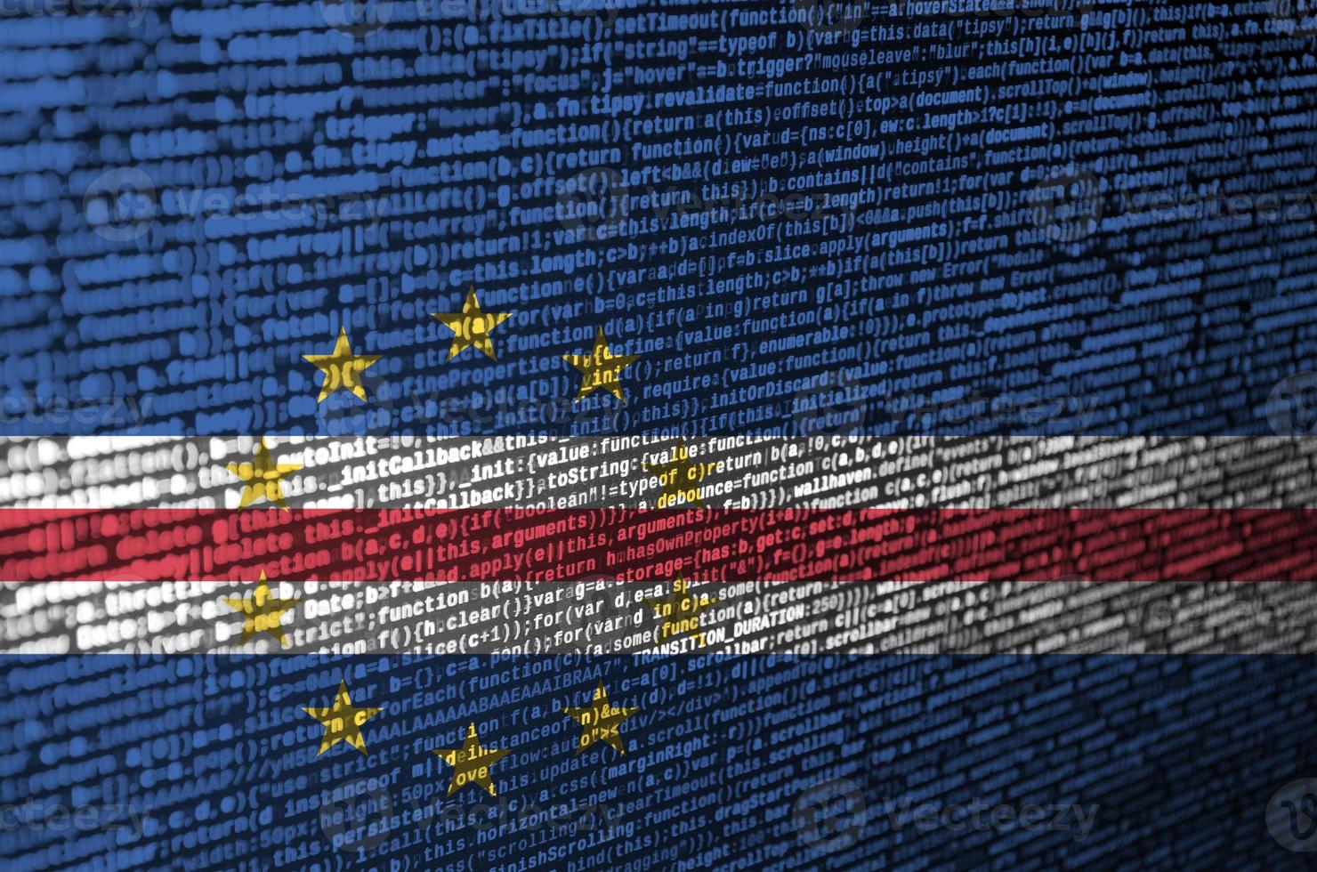 Cabo verde flag  is depicted on the screen with the program code. The concept of modern technology and site development photo