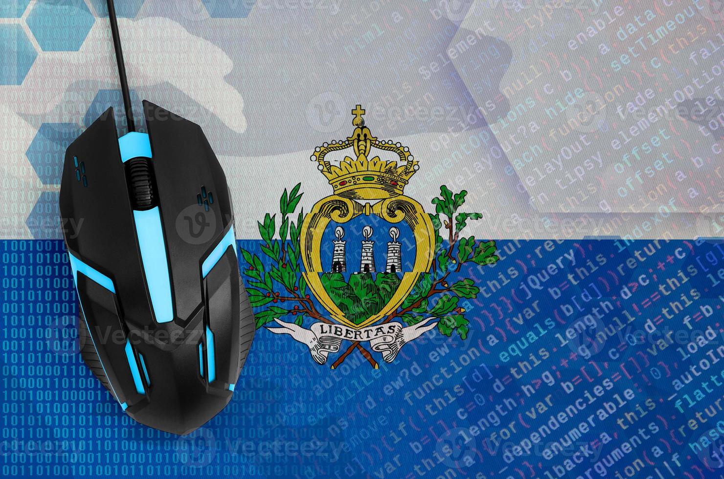 San Marino flag  and computer mouse. Digital threat, illegal actions on the Internet photo