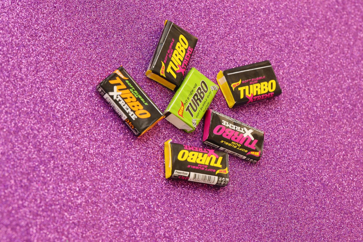TERNOPIL, UKRAINE - MAY 28, 2022 Turkish retro chewing gums Turbo extreme with nostalgic design from 80s photo