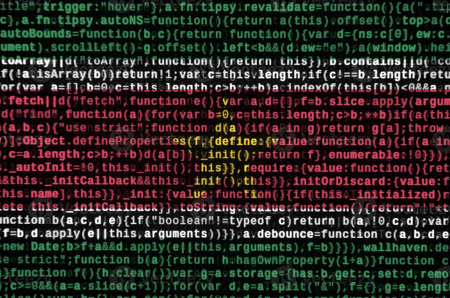 Suriname flag  is depicted on the screen with the program code. The concept of modern technology and site development photo