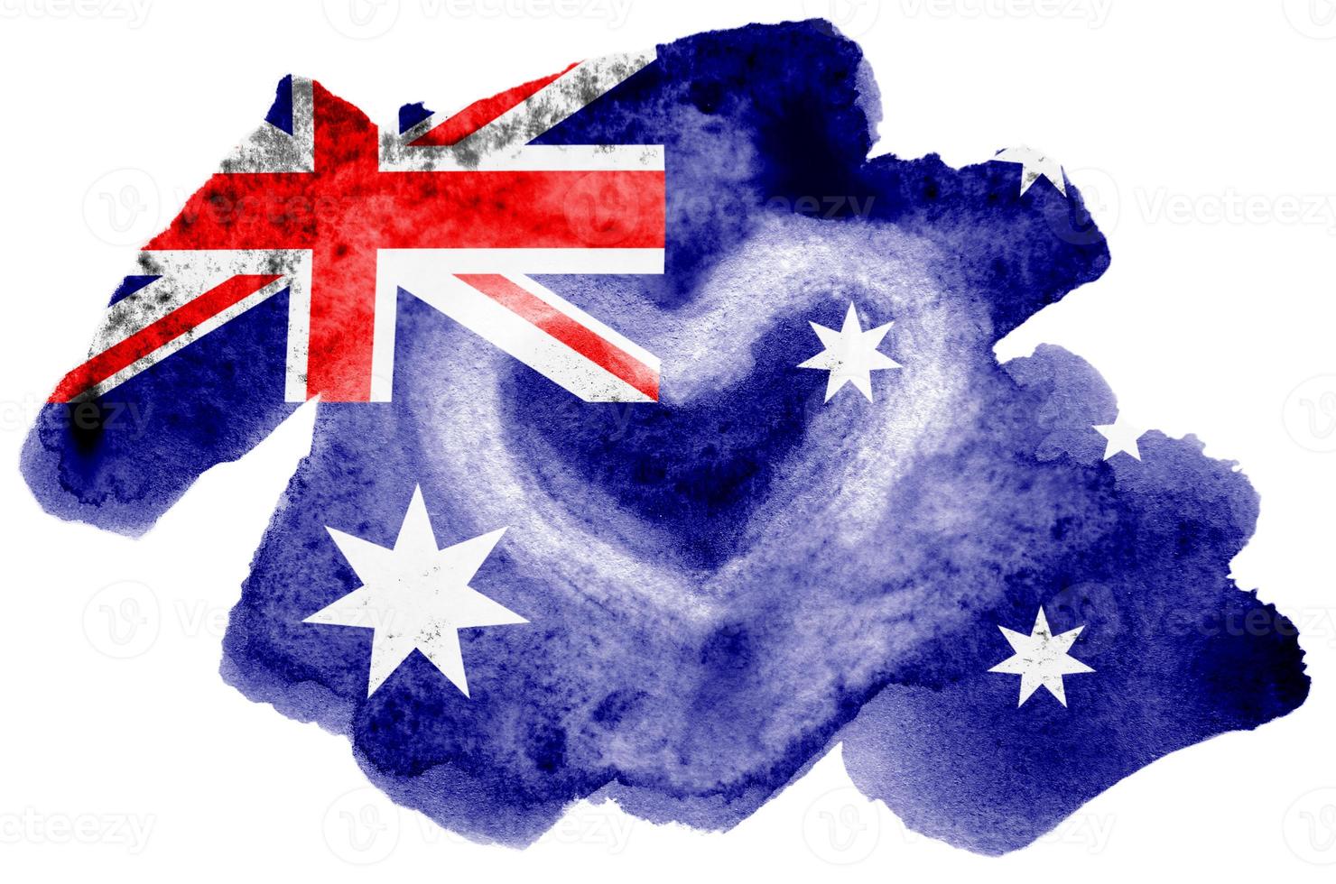 Australia flag  is depicted in liquid watercolor style isolated on white background photo