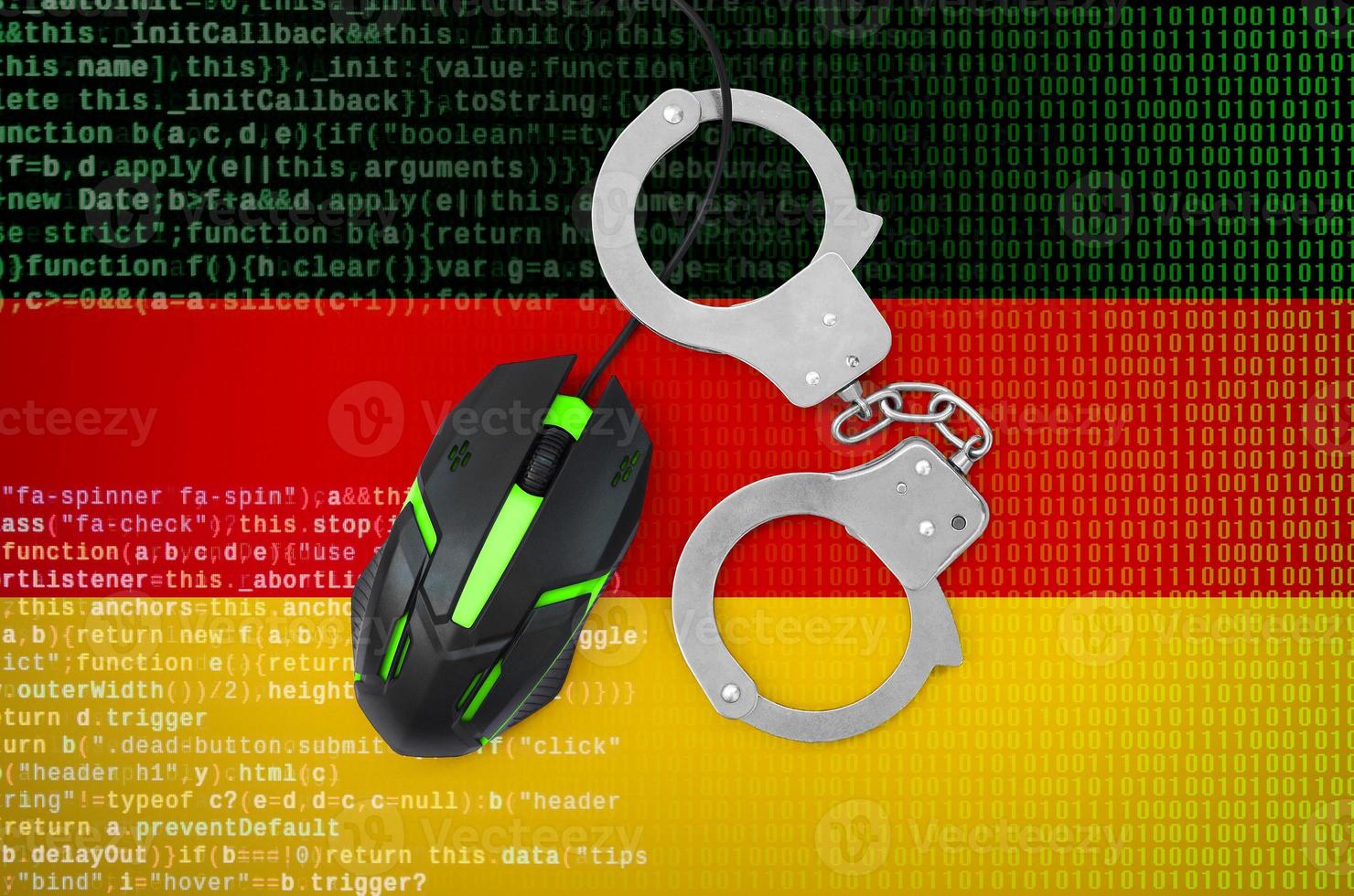 Germany flag  and handcuffed computer mouse. Combating computer crime, hackers and piracy photo