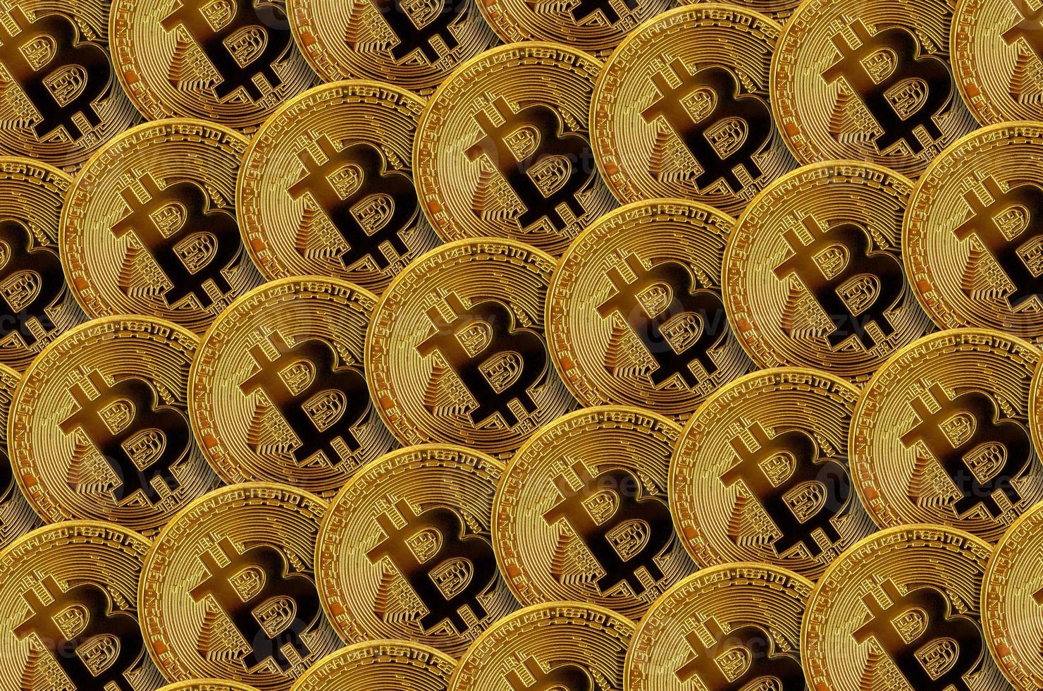 Pattern of many golden bitcoins. Cryptocurrency mining concept photo