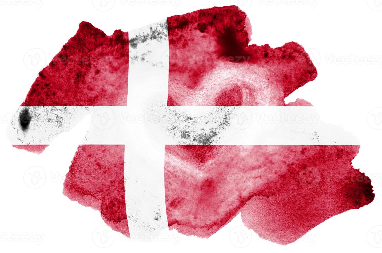 Denmark flag  is depicted in liquid watercolor style isolated on white background photo
