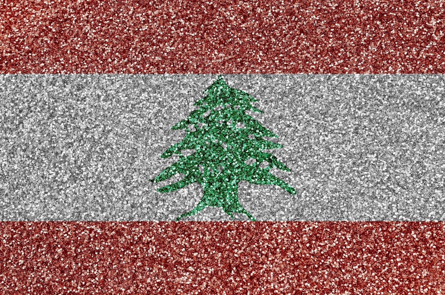 Lebanon flag depicted on many small shiny sequins. Colorful festival background for party photo