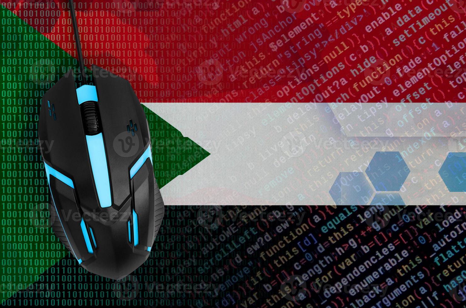 Sudan flag  and computer mouse. Digital threat, illegal actions on the Internet photo