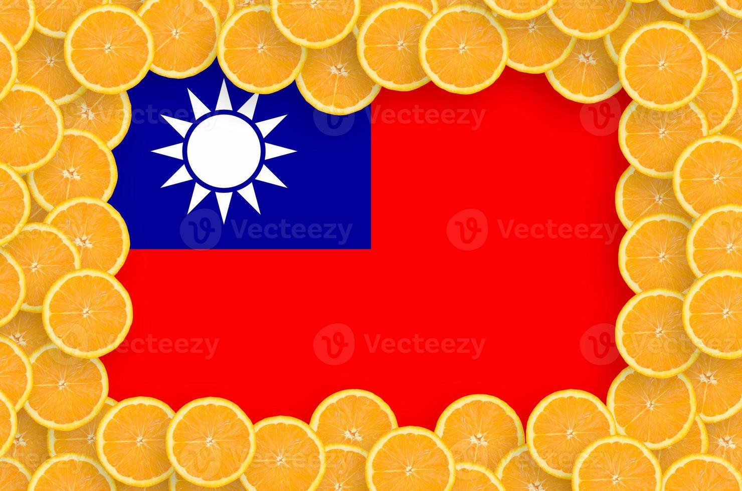 Taiwan flag  in fresh citrus fruit slices frame photo