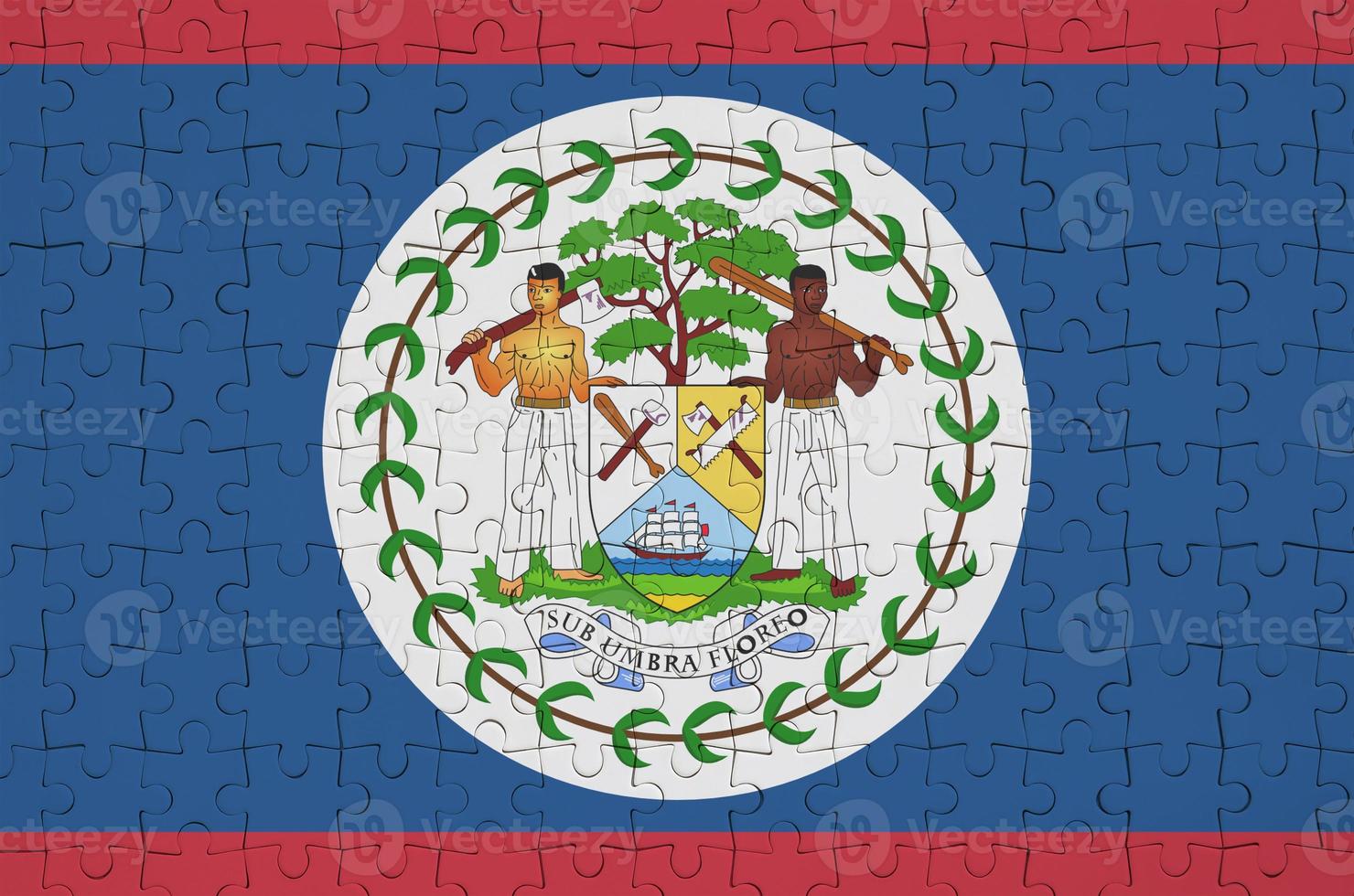 Belize flag  is depicted on a folded puzzle photo