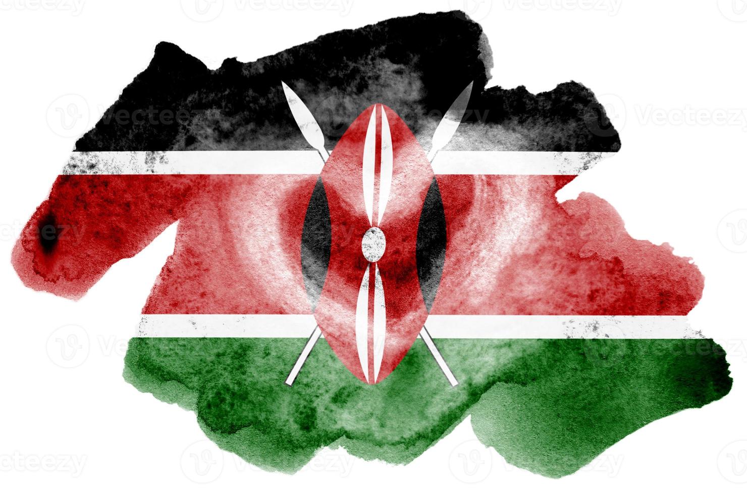Kenya flag  is depicted in liquid watercolor style isolated on white background photo