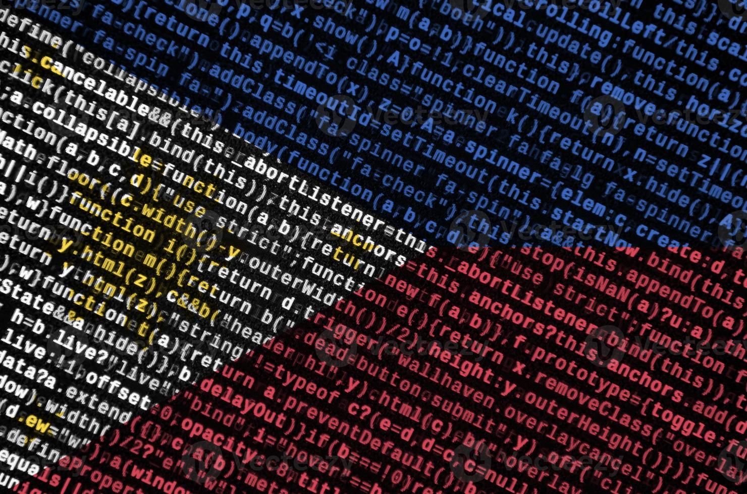 Philippines flag  is depicted on the screen with the program code. The concept of modern technology and site development photo