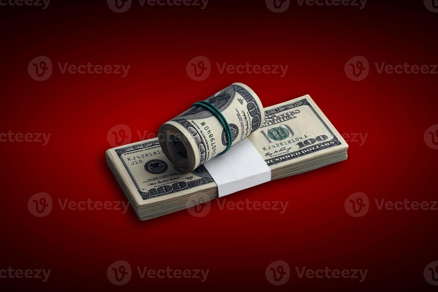 Bundle of US dollar bills isolated on white. Pack of american money with high resolution on perfect white background photo