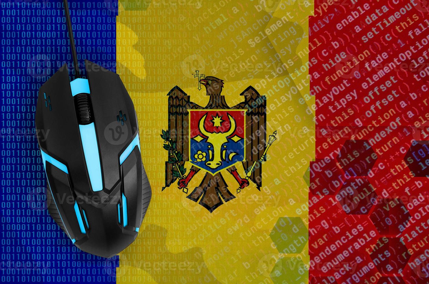 Moldova flag  and computer mouse. Digital threat, illegal actions on the Internet photo
