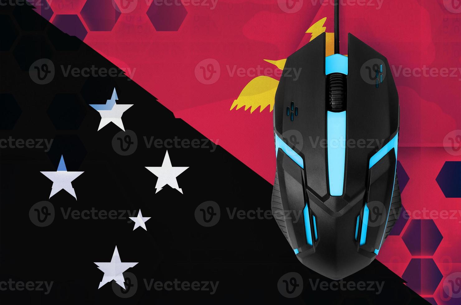 Papua New Guinea flag  and computer mouse. Concept of country representing e-sports team photo