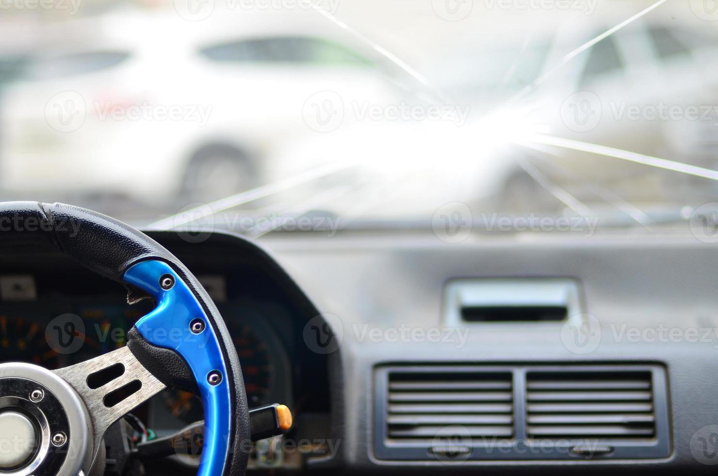 Interior of a car during a traffic accident photo