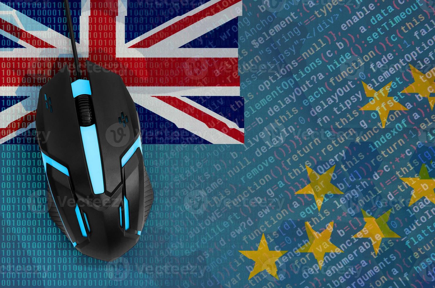 Tuvalu flag  and computer mouse. Digital threat, illegal actions on the Internet photo