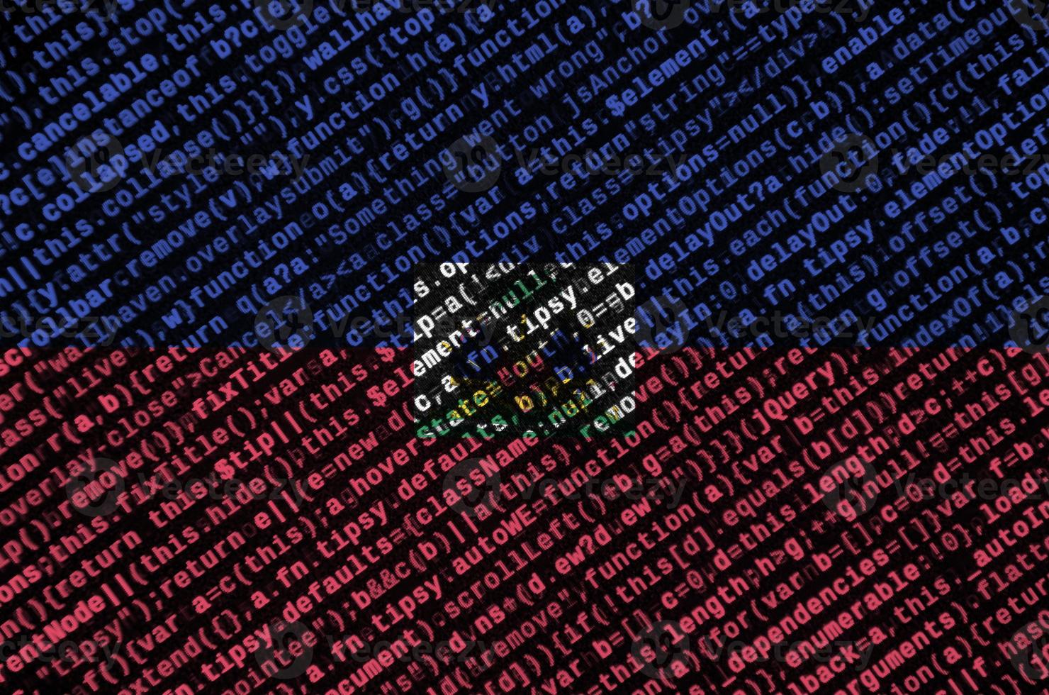 Haiti flag  is depicted on the screen with the program code. The concept of modern technology and site development photo
