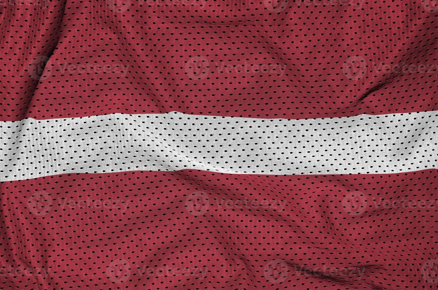 Latvia flag printed on a polyester nylon sportswear mesh fabric photo