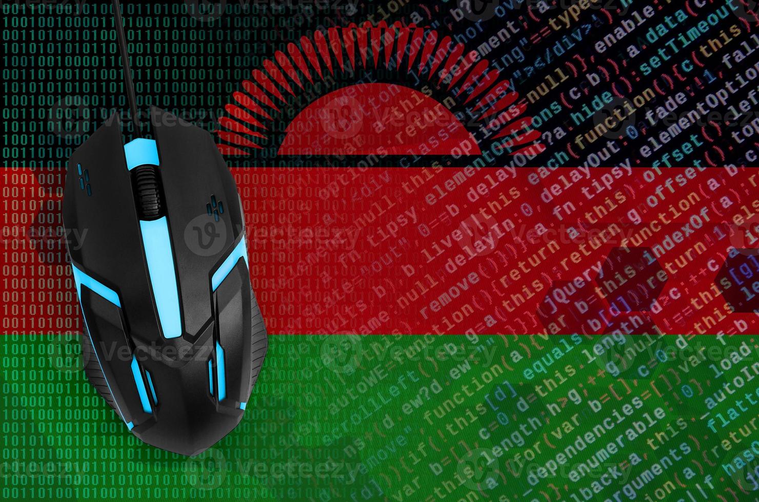 Malawi flag  and computer mouse. Digital threat, illegal actions on the Internet photo