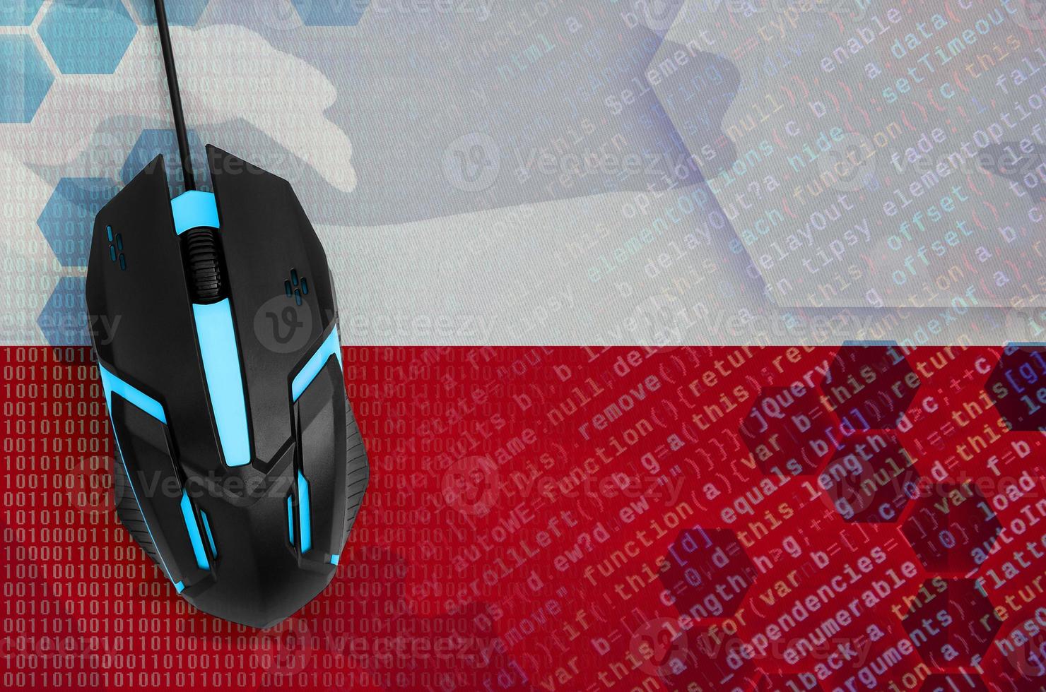 Poland flag  and computer mouse. Digital threat, illegal actions on the Internet photo