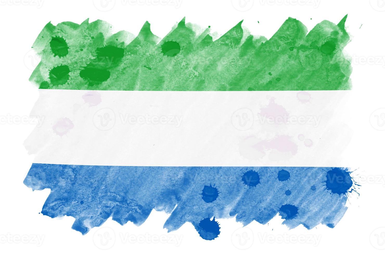 Sierra Leone flag  is depicted in liquid watercolor style isolated on white background photo