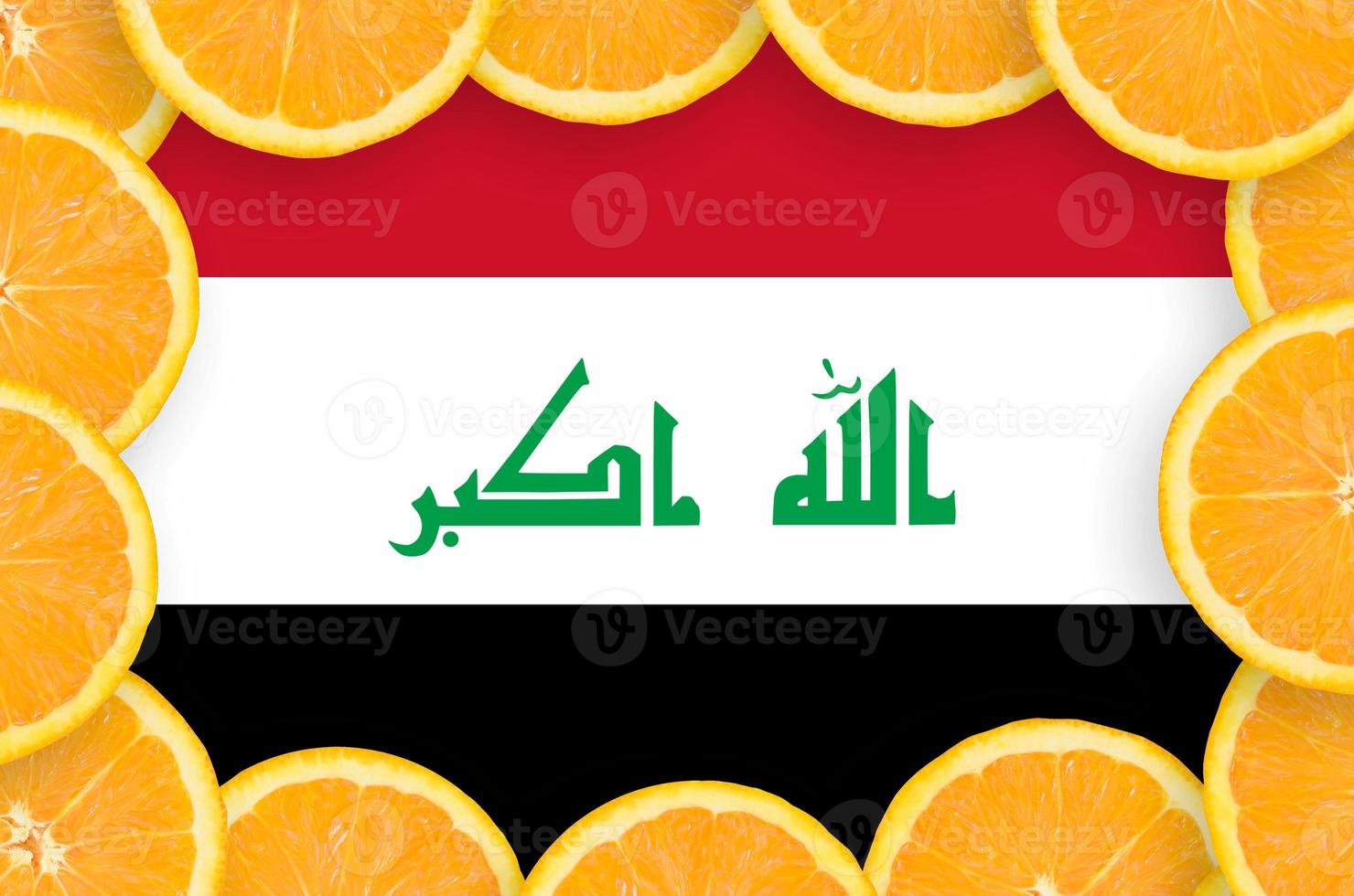 Iraq flag  in fresh citrus fruit slices frame photo
