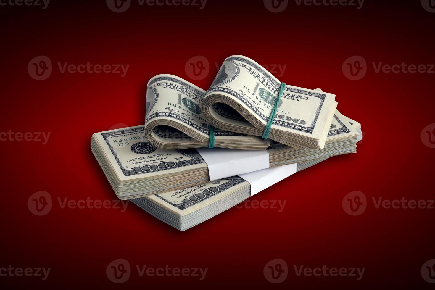 Bundle of US dollar bills isolated on white. Pack of american money with high resolution on perfect white background photo