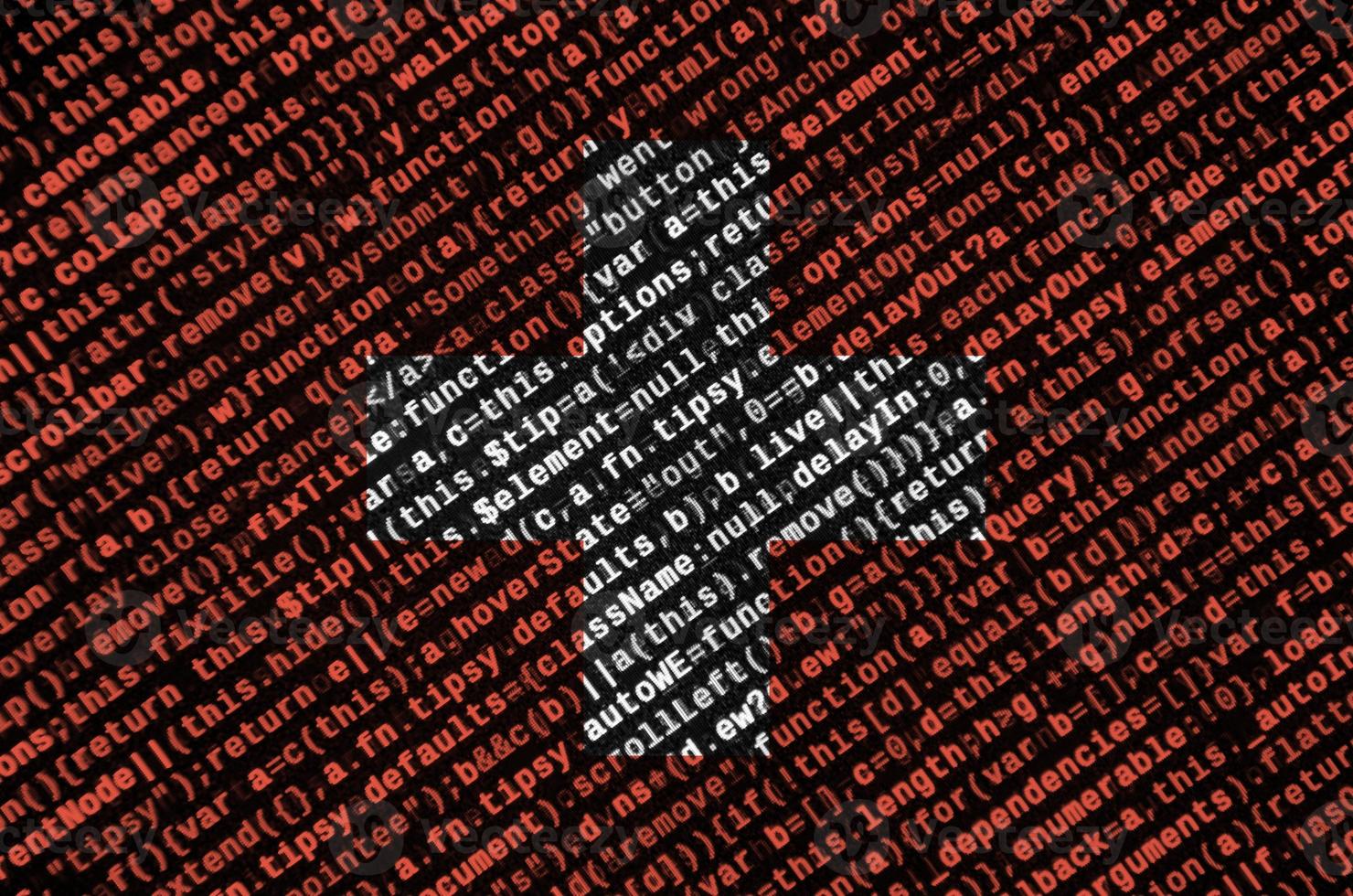 Switzerland flag  is depicted on the screen with the program code. The concept of modern technology and site development photo