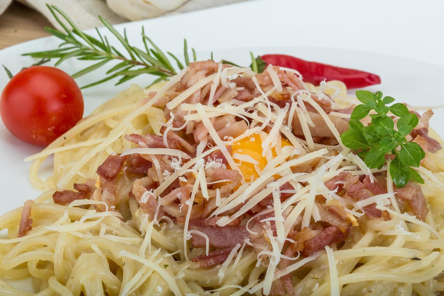 Carbonara dish view photo