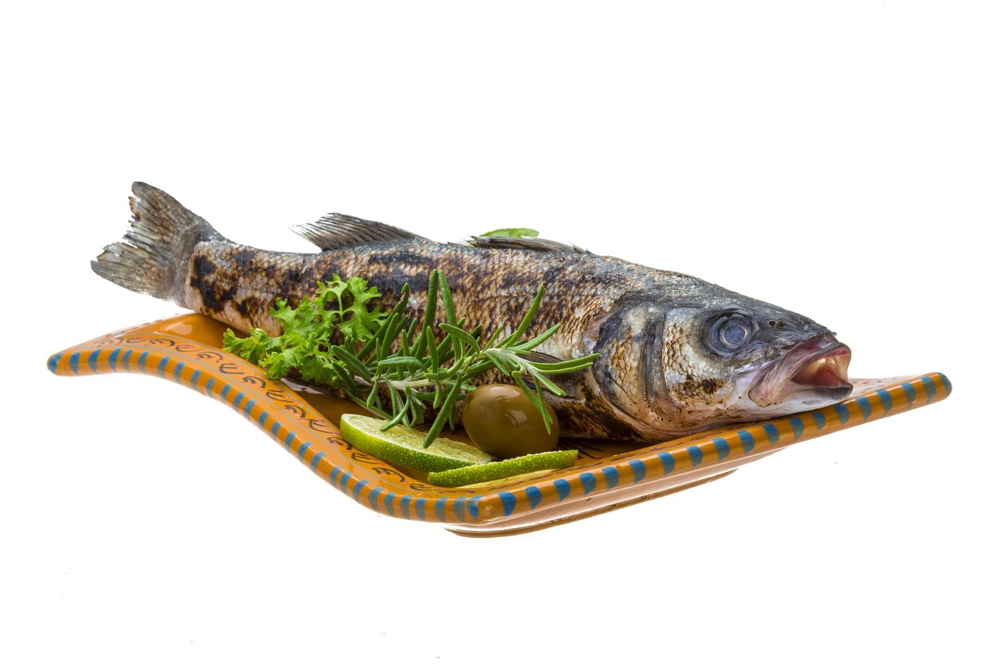 Roasted seabass on wood photo