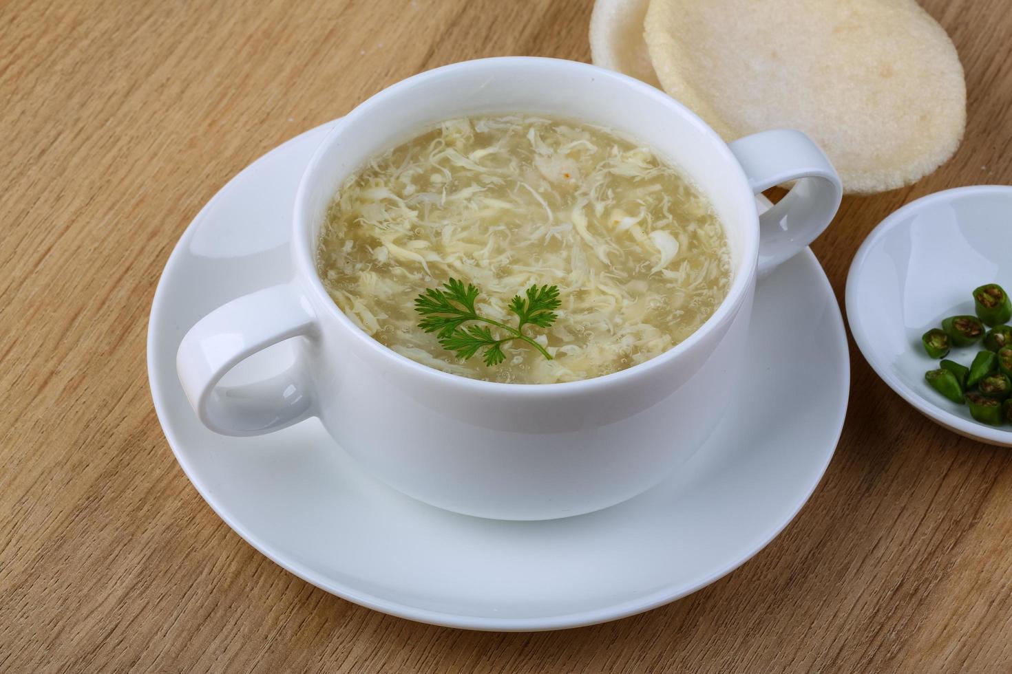 Crab soup  on wood photo