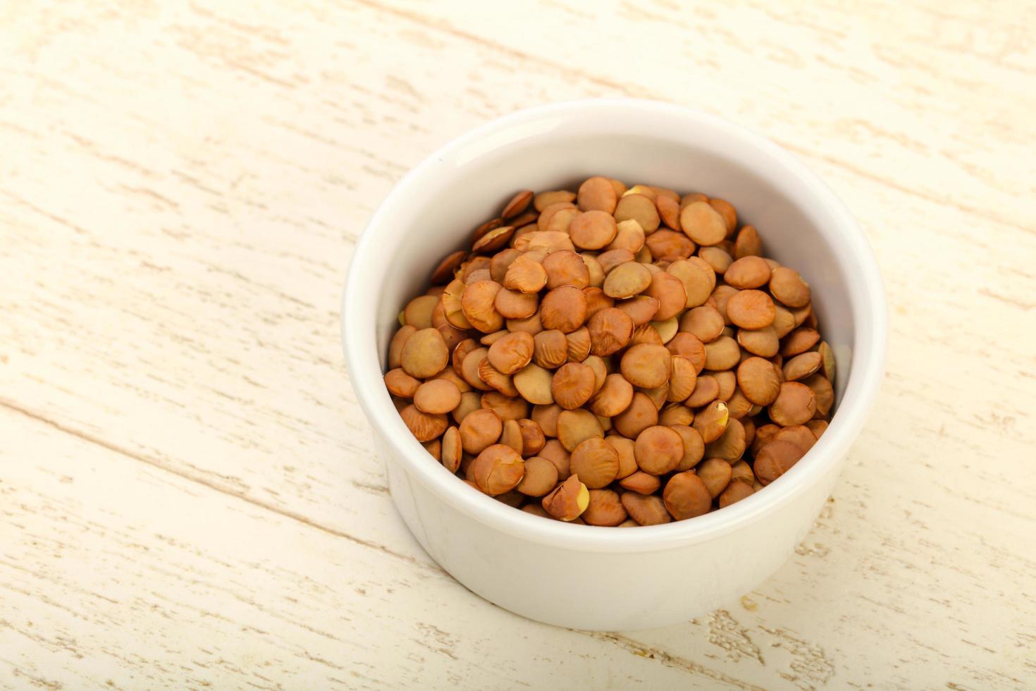 Raw lentils dish view photo