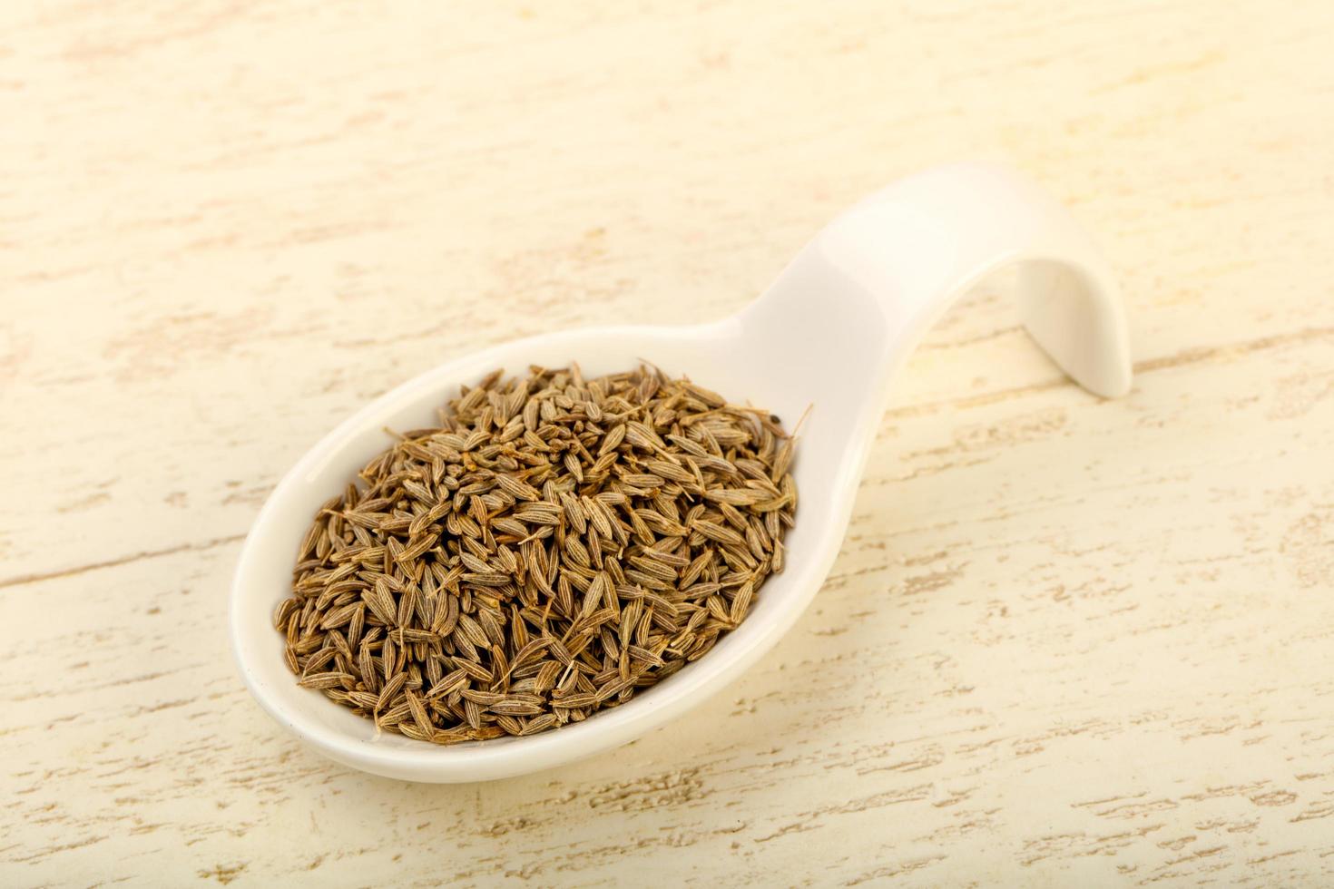 Cumin seeds in a bowl on wooden background photo