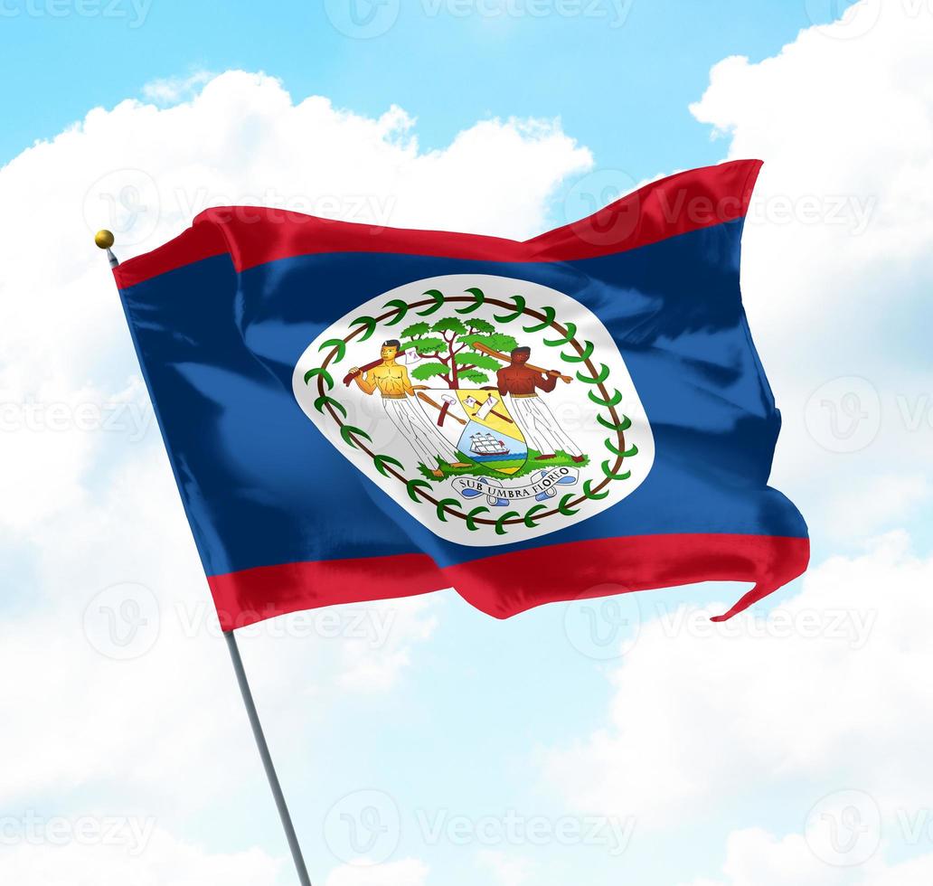 Flag of Belize Raised Up in The Sky photo