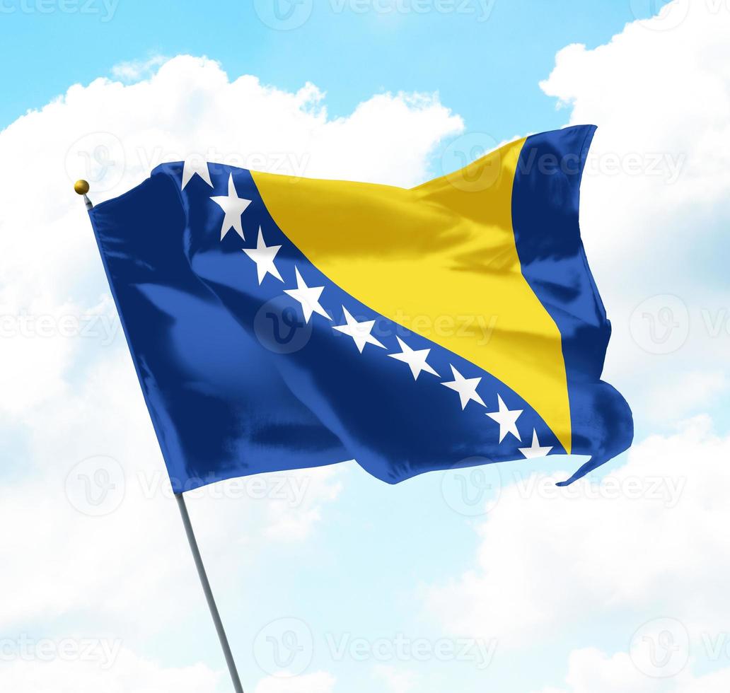 Flag of Andorra Raised Up in The Sky photo