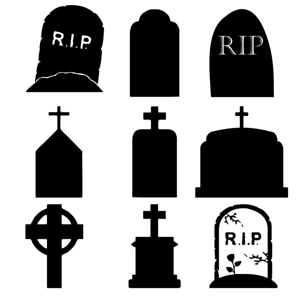 ilustración de silueta de lápida y conjunto de lápida sepulcral vector