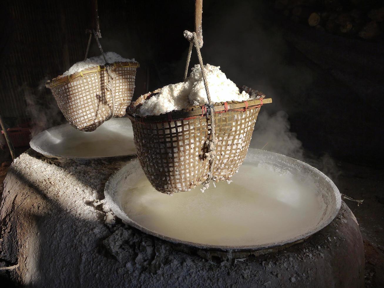 The ancient way of mining rock salt process in the bamboo basket Nan Thailand 12846749 Stock