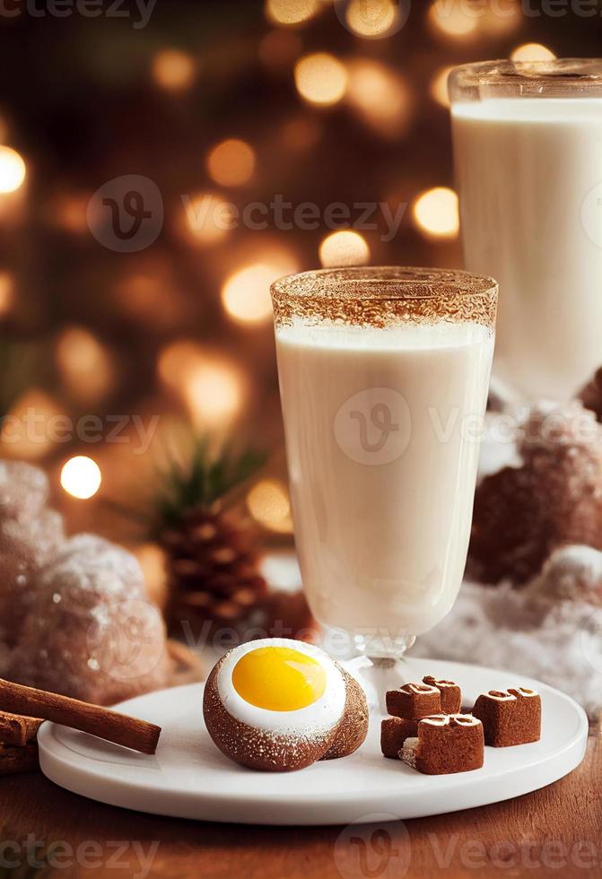 Eggnog in glass with cookies, 3d illustration photo