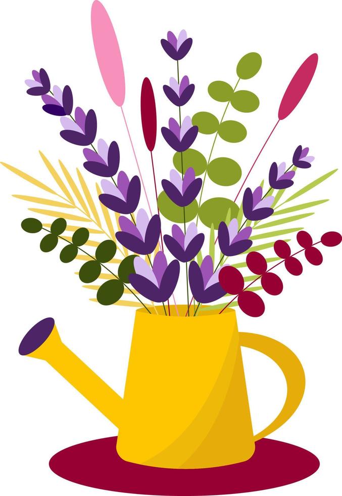 Watering can with lavender vector
