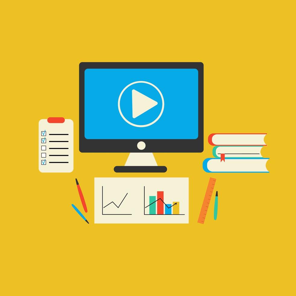 Flat illustration of business webinar on yellow background 12847633