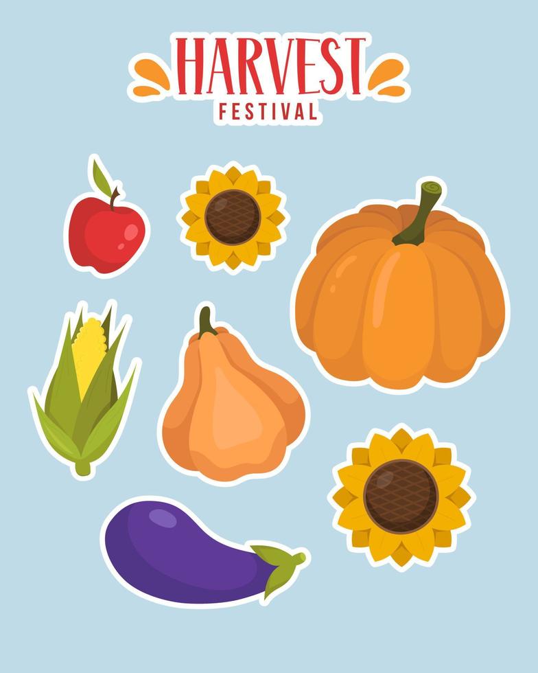 Harvest Festival Stikers. Set stickers with vegetables. vector