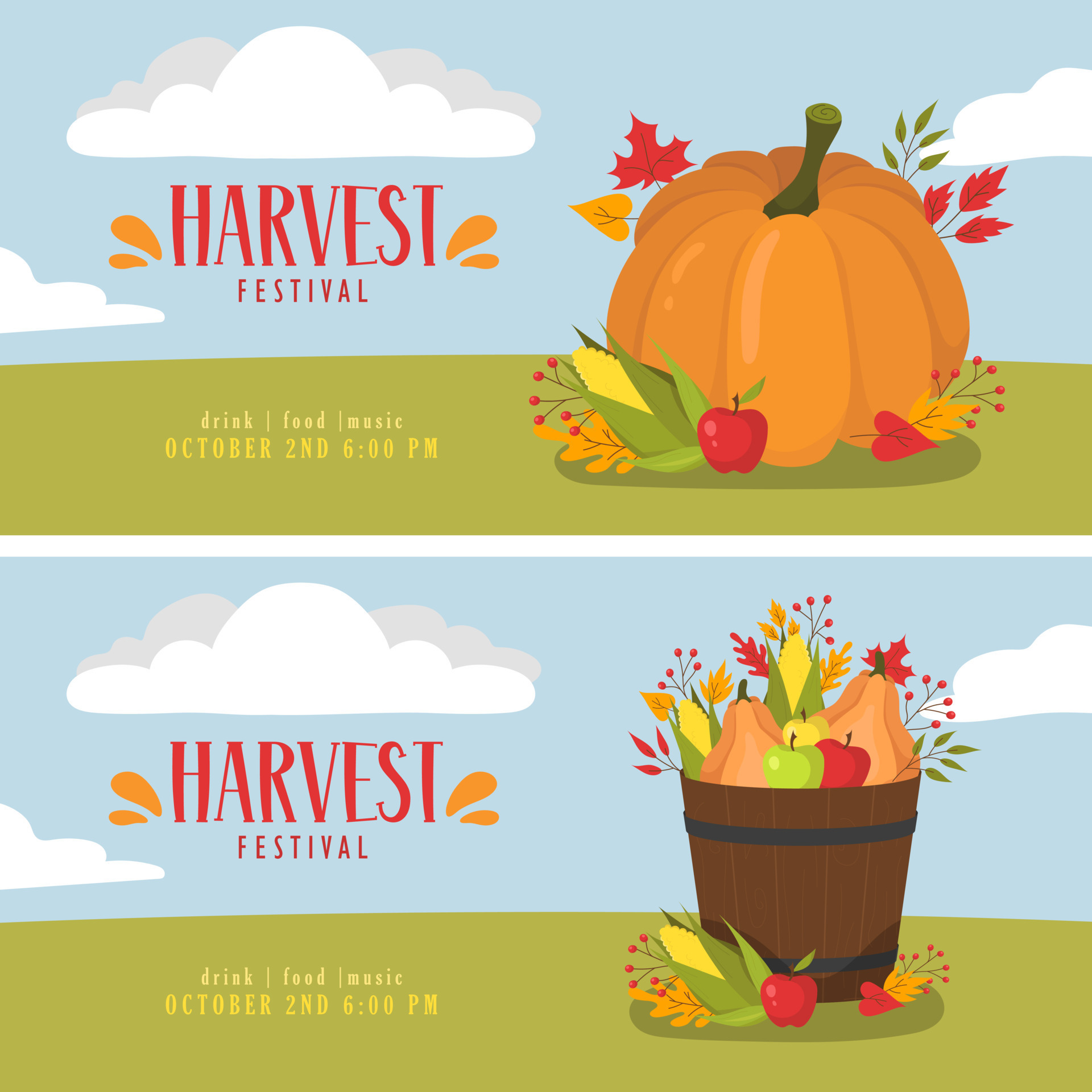 Harvest Festival Horizontal Banners. Tickets. 12847776 Vector Art at