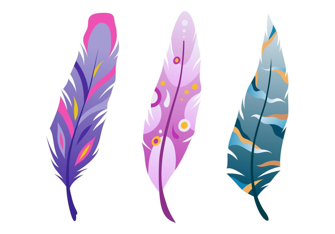 Vintage feathers. Blue, pink and purple feathers. vector